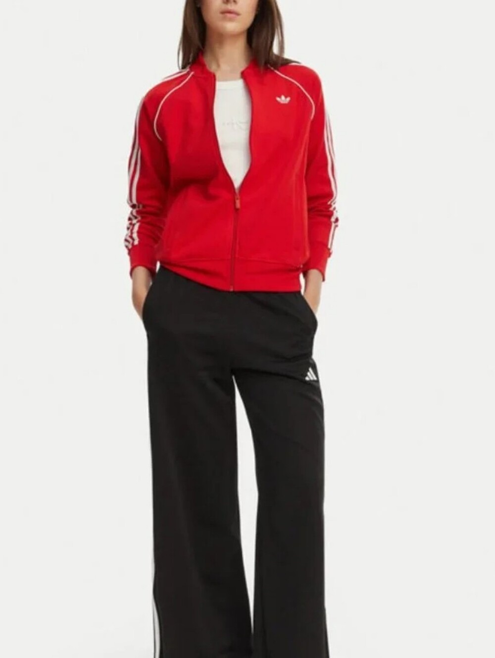 adidas classic tt jacket Track red White Stripes Sz L Nwt